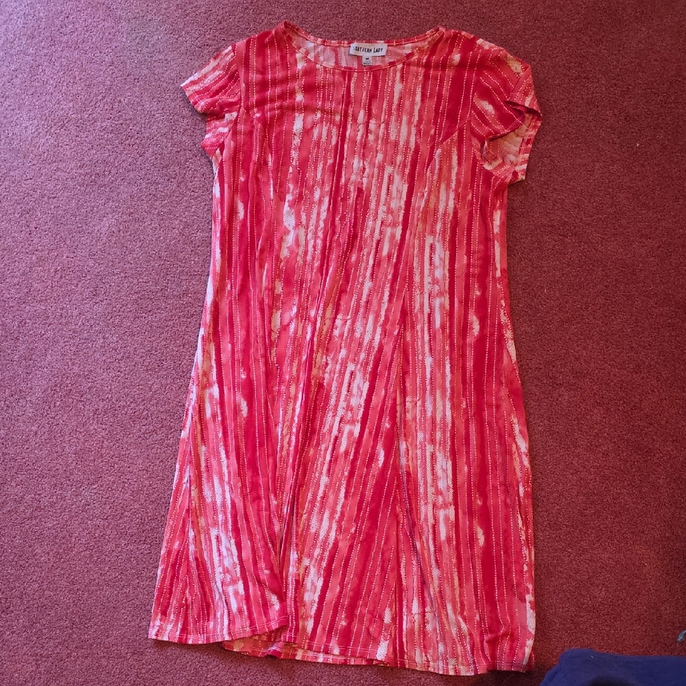 Southern Lady Orange and White Dress-Super Comfortable! Fun Vibrant Color